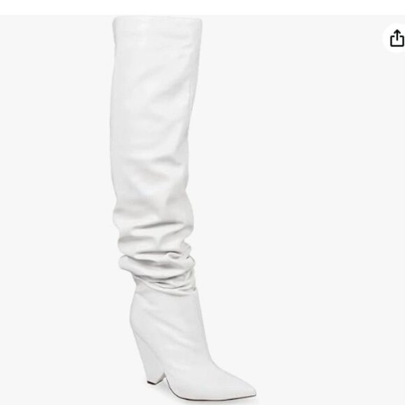New PrettyLittleThing White Wedge Heel Slouch Thigh High Boot - Picture 1 of 6